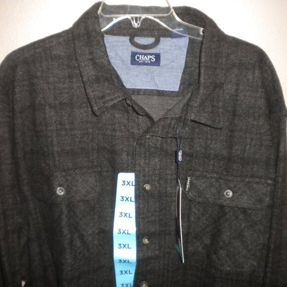 CHAPS Men's Size 3XL Knit Button Up Stretch Black Plaid Flannel Shirt NWT - Picture 3 of 5